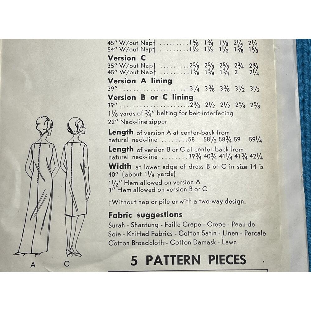 Vogue Pattern 5727 dress bodycon cowl neck 1960s sz 14 bust 34 - Picture 6 of 7